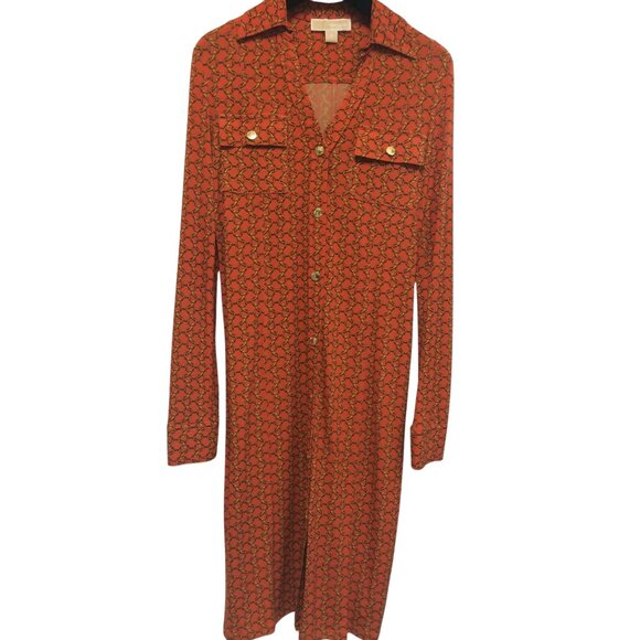 Michael Kors Fitted Orange Chainlink Print Shirt Dress XXS - Picture 7 of 10